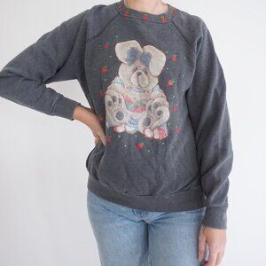 Vintage Tultex Grey Puppy Apple Graphic Sweatshirt 90s Sweater Grandmacore M